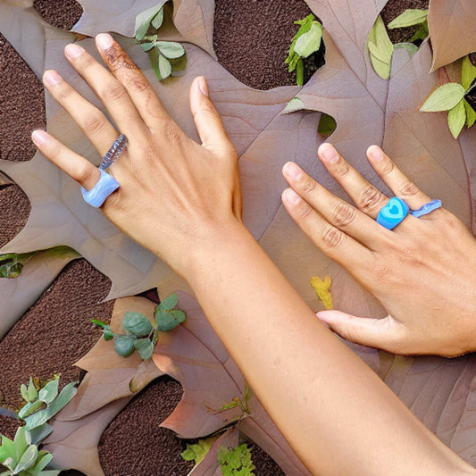 Blue Heart Rings (Set of 4)