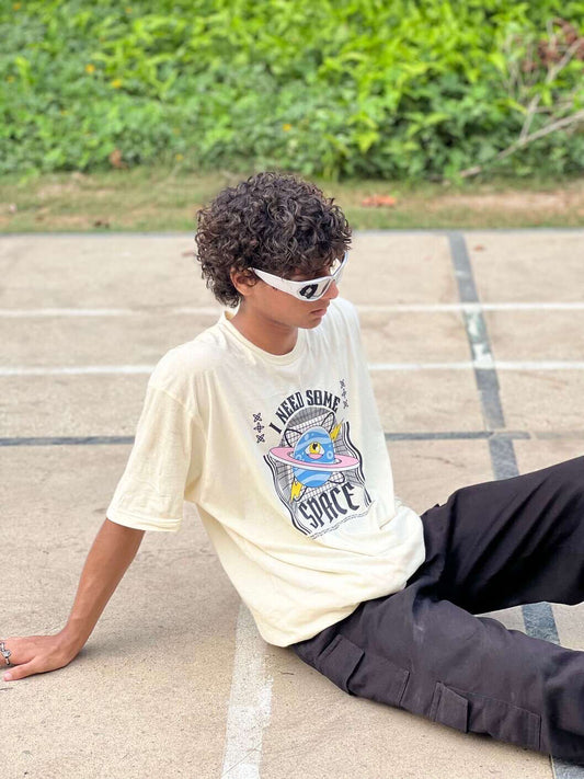 "I Need Some Space" Oversized Drop Shoulder White Tee