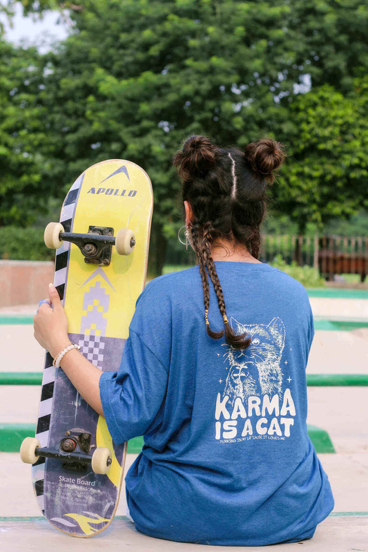 Taylor Swift "Karma Is A Cat" Oversized Drop Shoulder Blue Tee