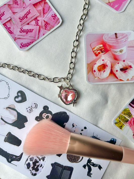 Pink Sparkly Heart Necklace