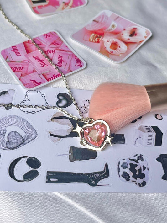 Pink Sparkly Heart Necklace