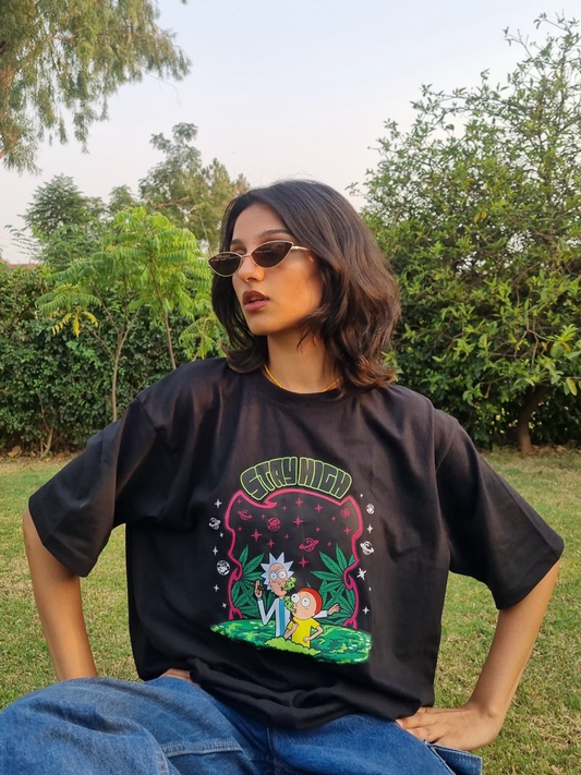 Rick and Morty "Stay High" Oversized Drop Shoulder Tee
